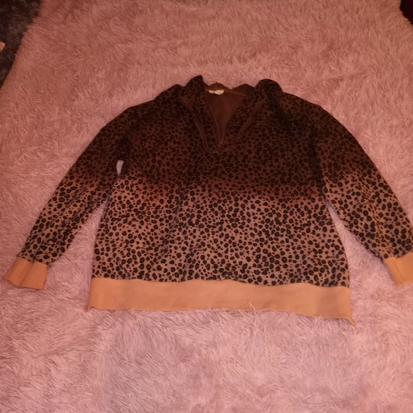 Small POL Ombre Pink & Brown Cheetah Print Half Zip Jacket - Picture 9 of 14